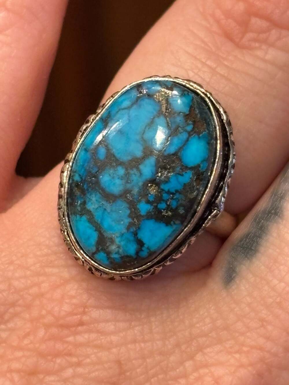 Oval Copper Turquoise Statement Ring in 925 Sterling Silver